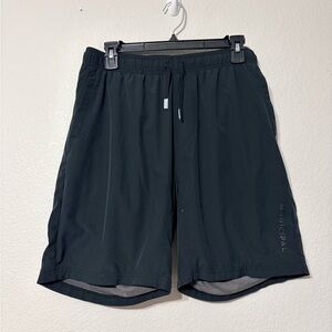 Men's Municipal Athletic Black Gym Shorts Lined Side Pockets Back Zip Pocket L